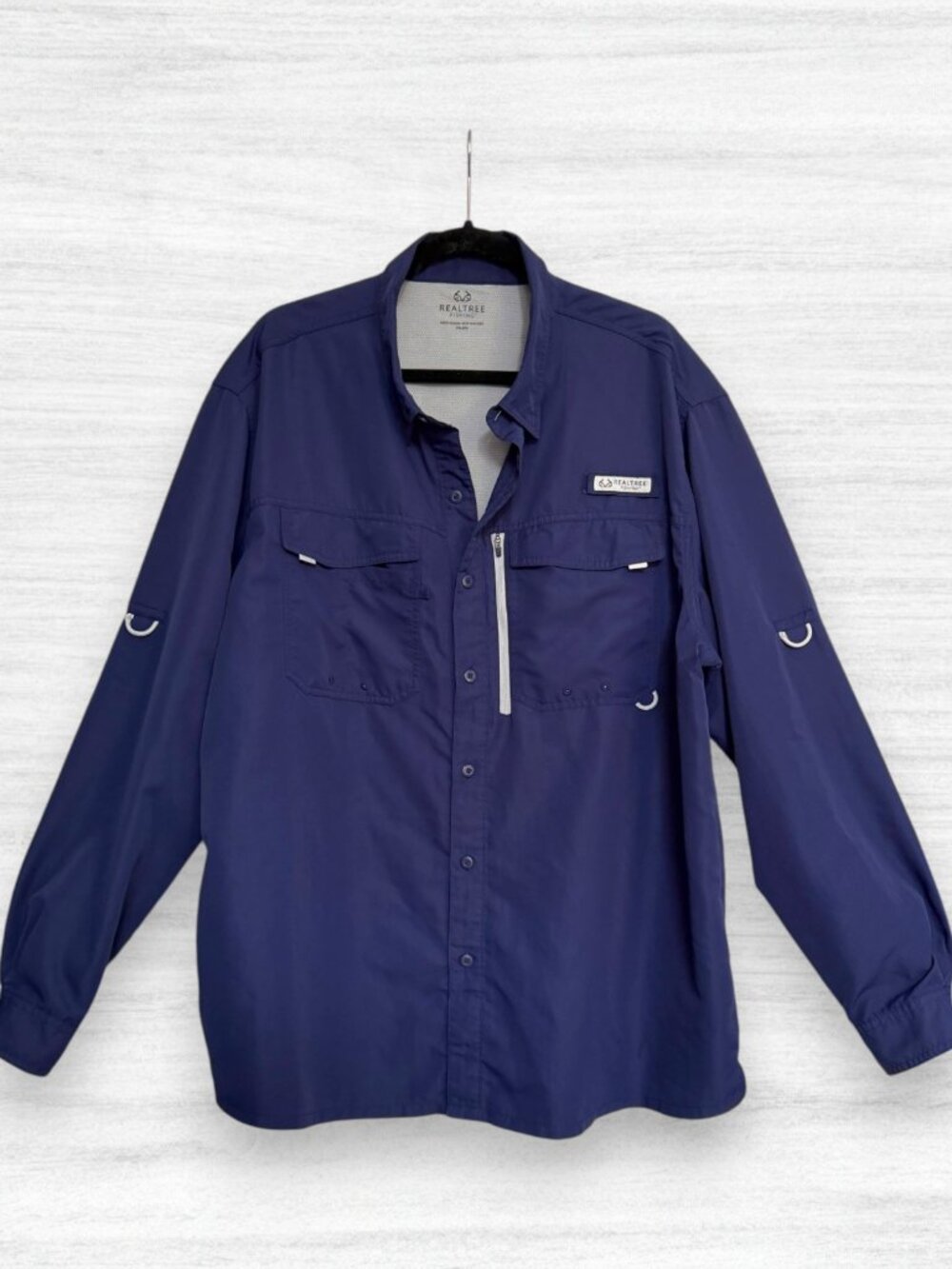 Realtree Fishing Men's Patriot Blue Vented Long Sleeve Fishing Shirt 2XL